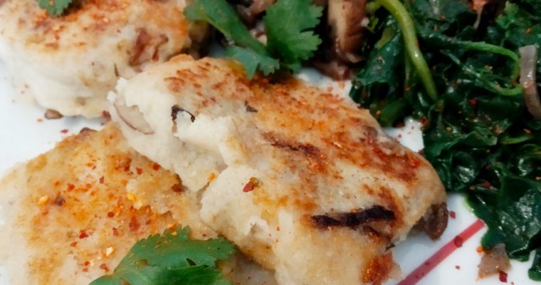 Polenta blanche de maïs aux champignons